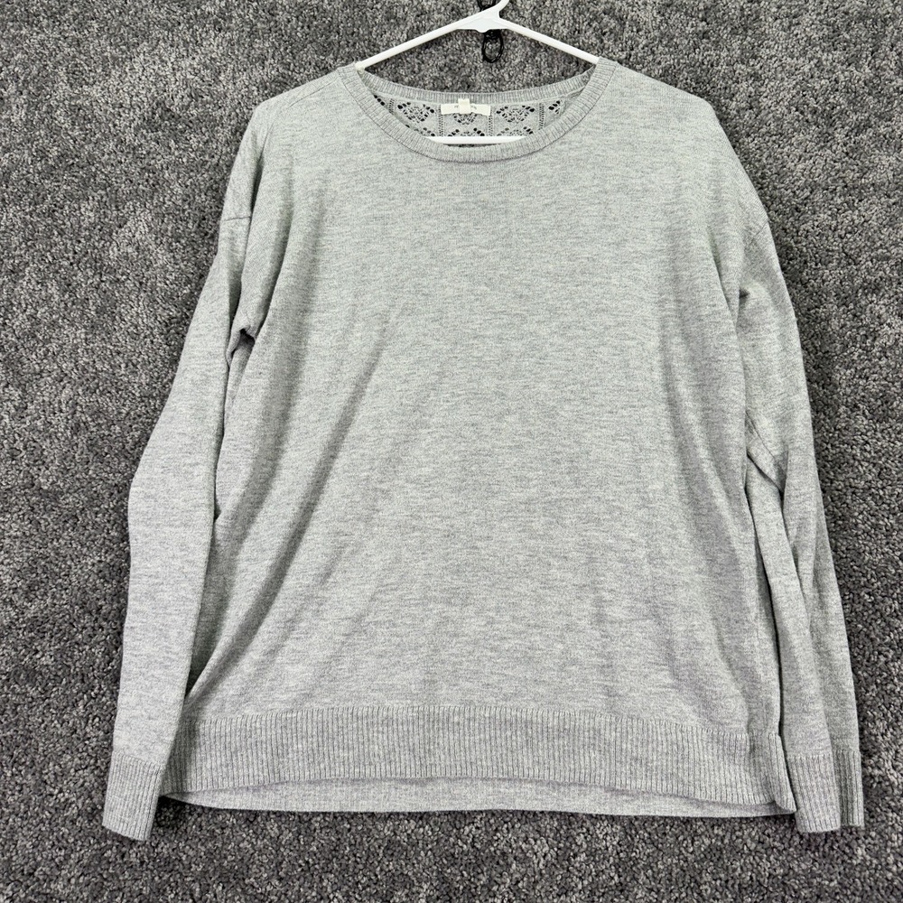 Maurices Sweater Womens Large Gray Long Sleeve Pullover Crochet Back Knit Casual